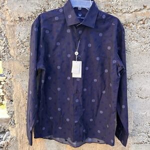 NEW Mens Bertigo Shirt Sz L EU 4) Button Down Navy Polka Dots NWT